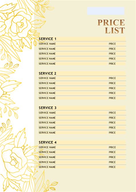 Makeup price list template example