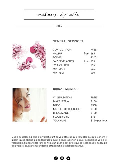 Makeup price list template example