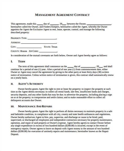 Management Agreement Template PDF