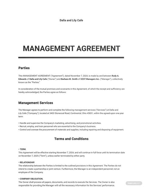 Free Management Agreement Templates In Word