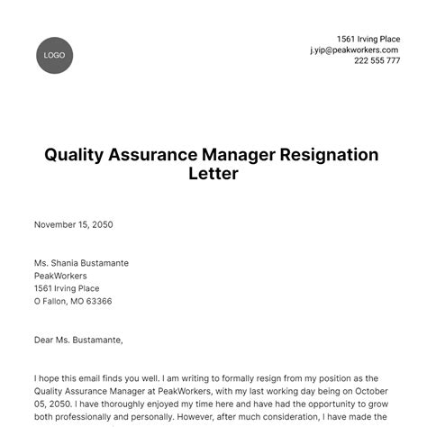 Manager Resignation Letter Template