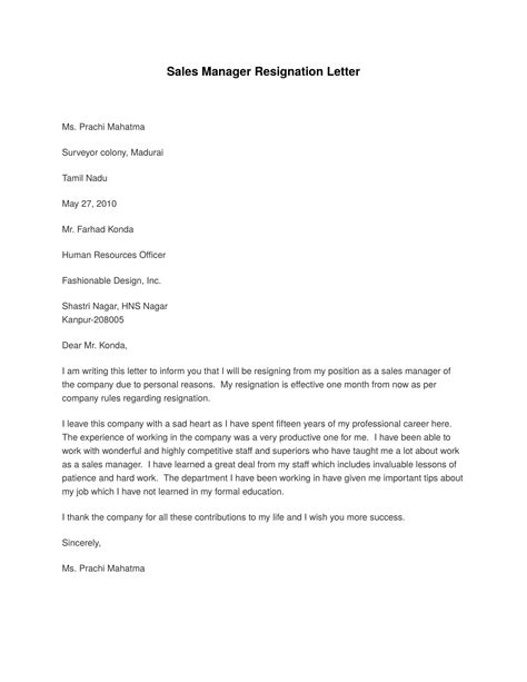 Manager Resignation Letter Template