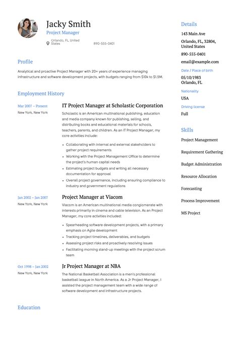 Manager Resume Template Example