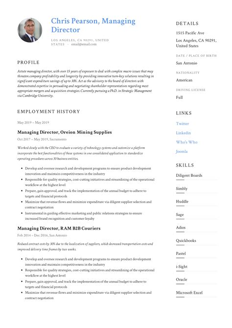 Managing Director CV Template Example