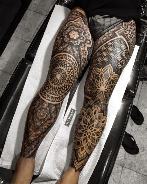 Mandala leg sleeve tattoo