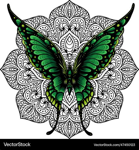 A mandala design featuring butterflies and nature-inspired patterns