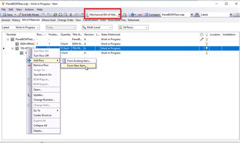 Manual Entry Bill of Materials Example