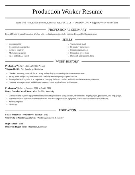 Manufacturing Laborer Resume Example