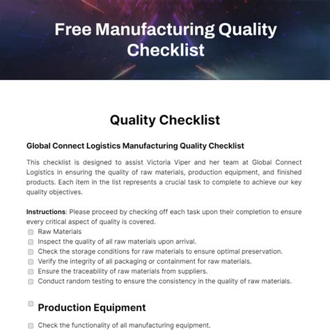 Manufacturing Quality Control Checklist Template