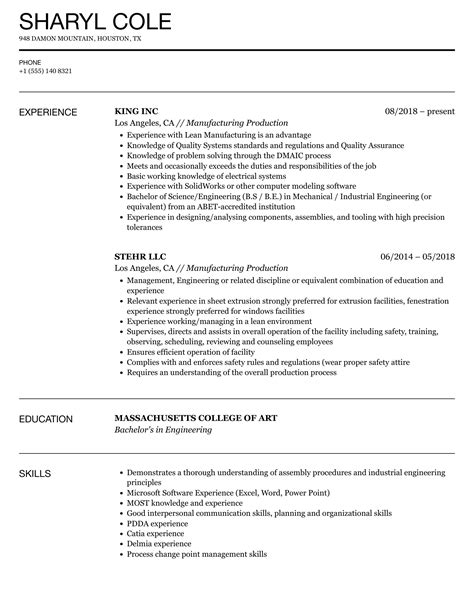 Manufacturing Resume Template PDF