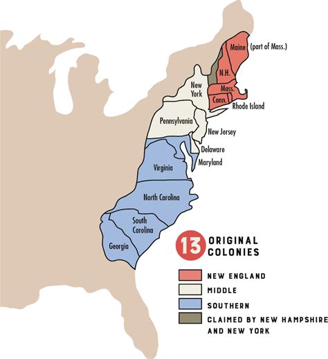 A map of the 13 colonies with fun facts