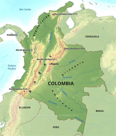 Mapa de Colombia mostrando su geografía