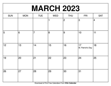 March Calendar Templates Image