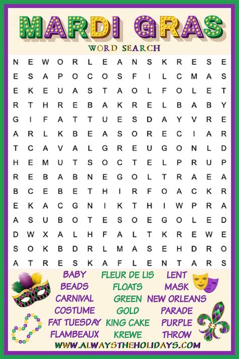 Mardi Gras Word Search Fun