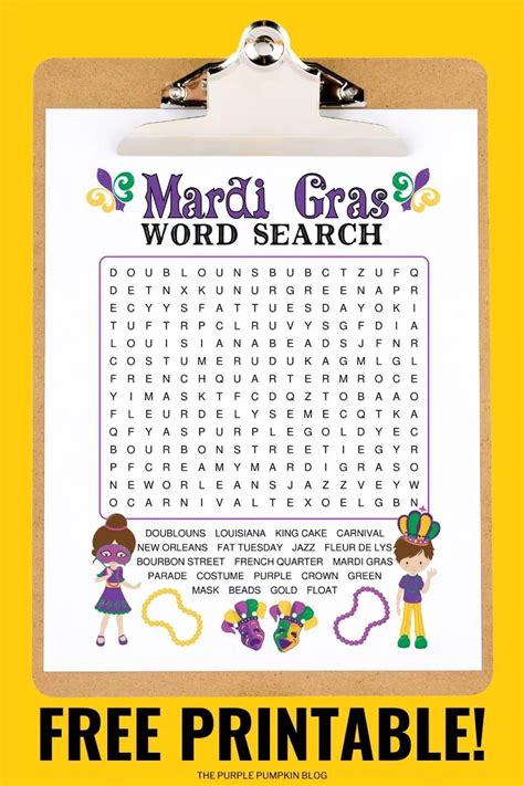 Mardi Gras Word Search for Kids 2