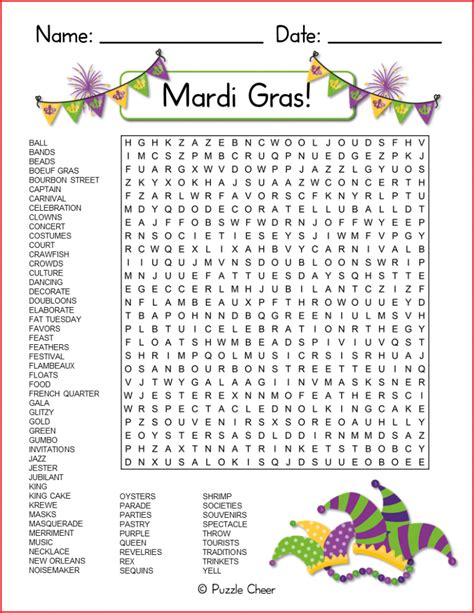 Mardi Gras Word Search Fun for Kids