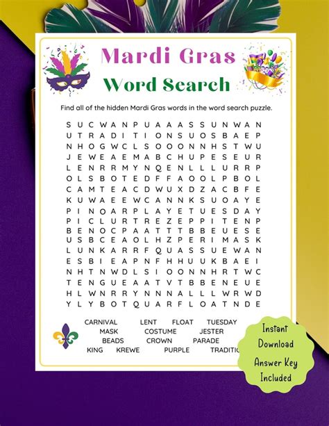 Mardi Gras Word Search Fun 2