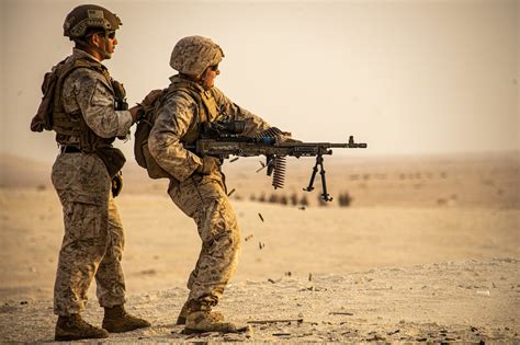 Marine Corps Machine Gun Team in Action