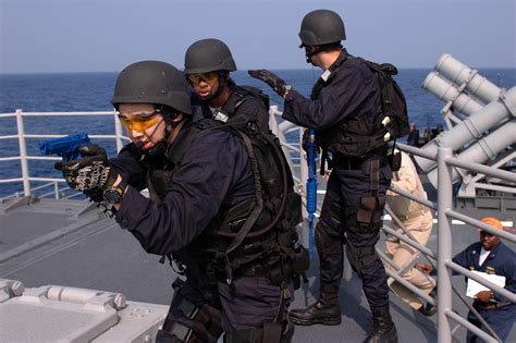 Marine Corps providing security on a Navy ship