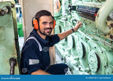 Marine Engineer Working on a Ship