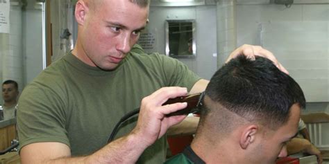 Female Marine with regulation hair