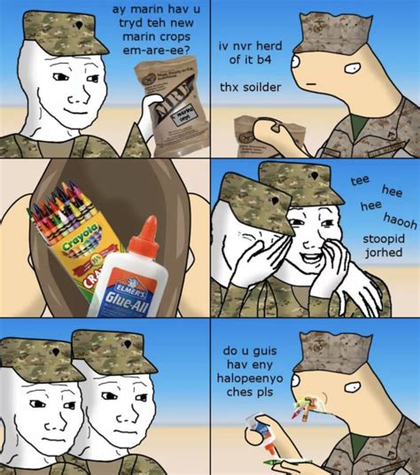 Marines playing a prank with crayons