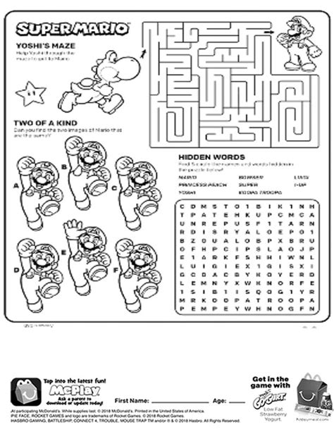 Mario and Luigi educational worksheets for kids