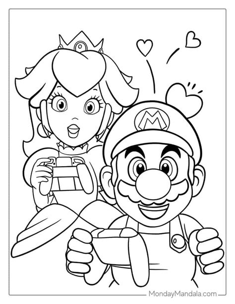 Mario and Princess Peach Printable Coloring Page