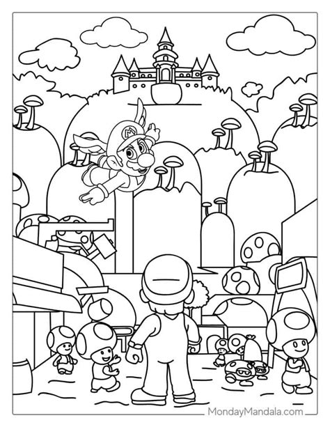 Mario Brothers scenes coloring page.