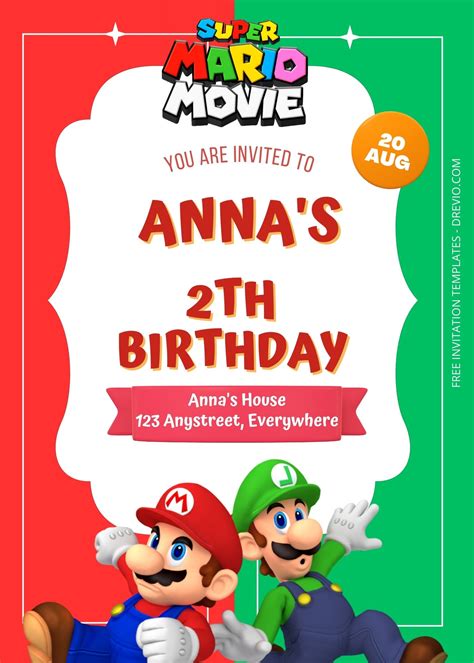 Mario Luigi Birthday Invitation Template