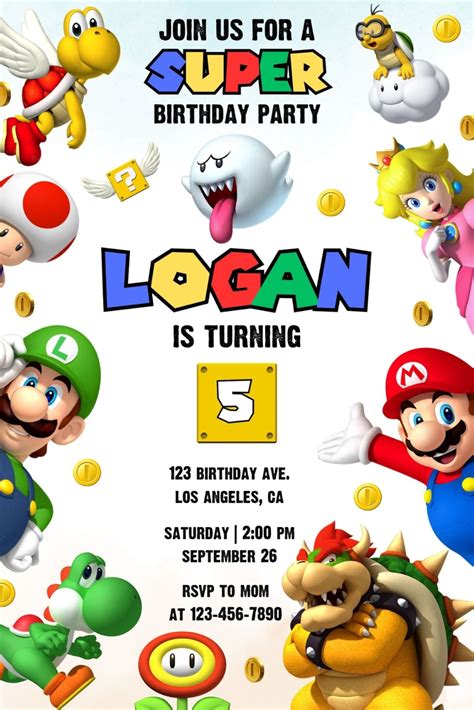 Mario Luigi Birthday Party Invitation