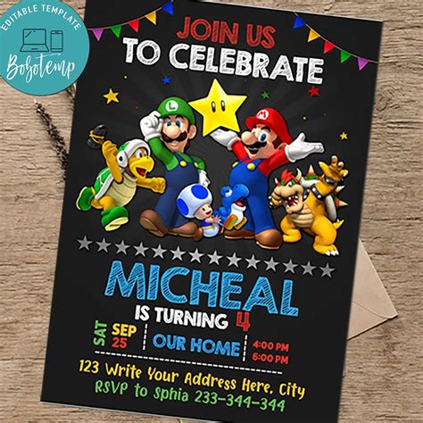 Mario Luigi Kids Birthday Party Invitation