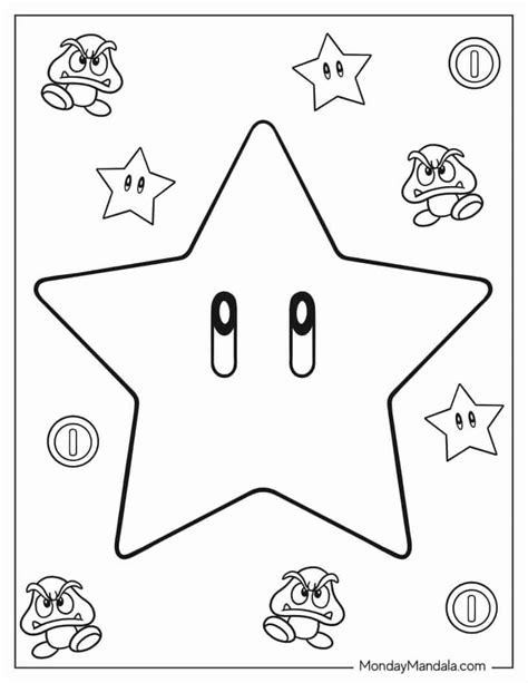 Mario Star Coloring Pages for Kids