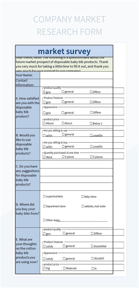 Using a 4 column chart template for market research