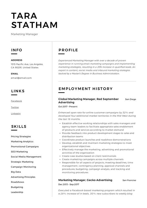 Free Marketing Resume Templates