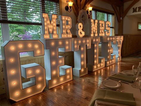 Marquee letters being displayed at a wedding