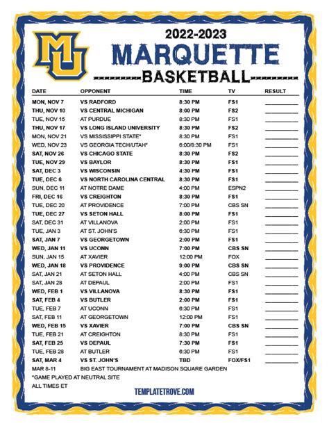 Marquette Basketball Schedule