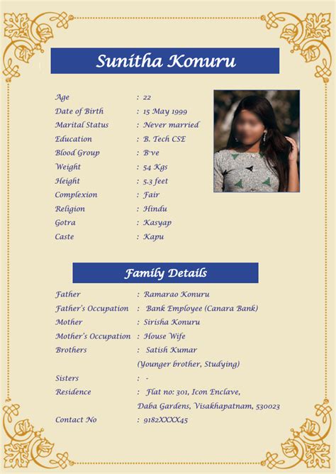 Marriage Biodata Examples