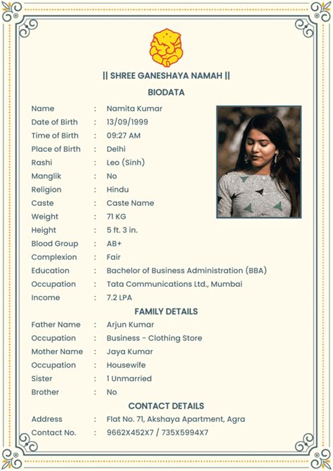 Marriage Biodata Template