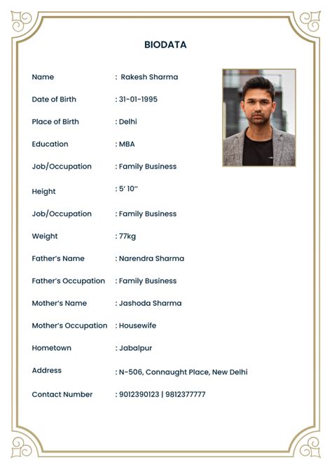 Marriage Biodata Template Sample 1