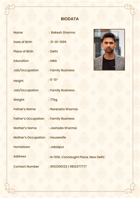 Marriage Biodata Template Sample 2