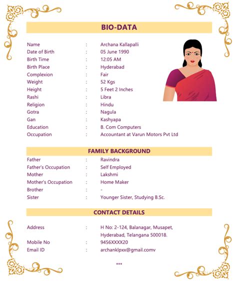 Marriage Biodata Template Sample 3