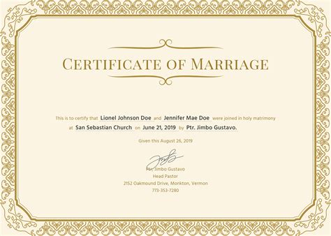 Marriage certificate form template