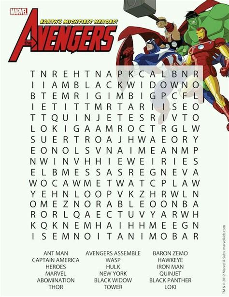 Marvel Word Search Printable Avengers