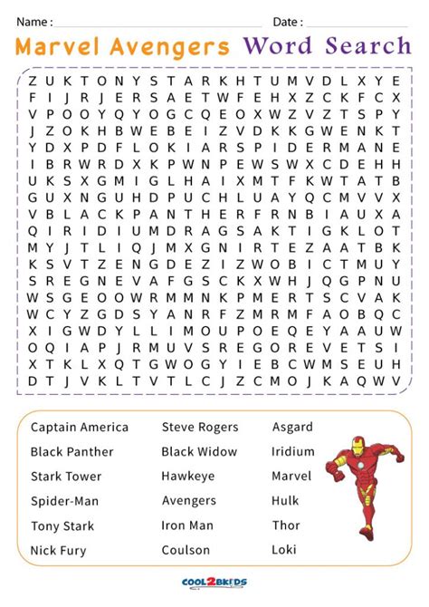 Marvel Word Search Printable Black Widow