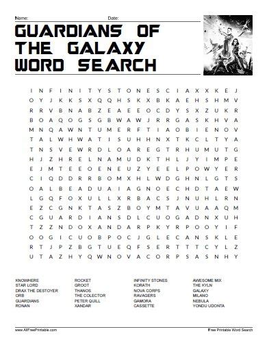 Marvel Word Search Printable Guardians of the Galaxy