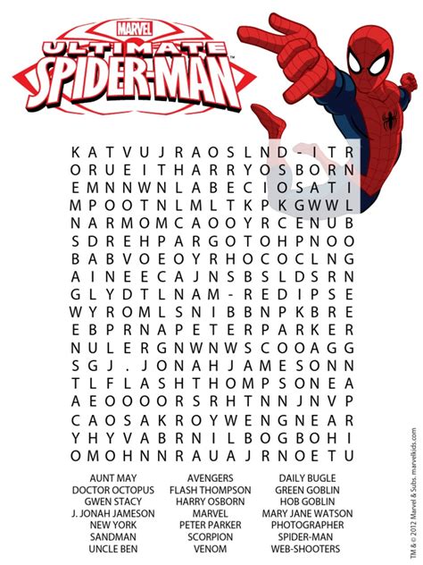 Marvel Word Search Printable Spiderman