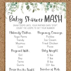 Mash Game Printable for Baby Shower