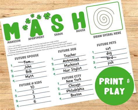 Mash Game Printable for Birthday Party