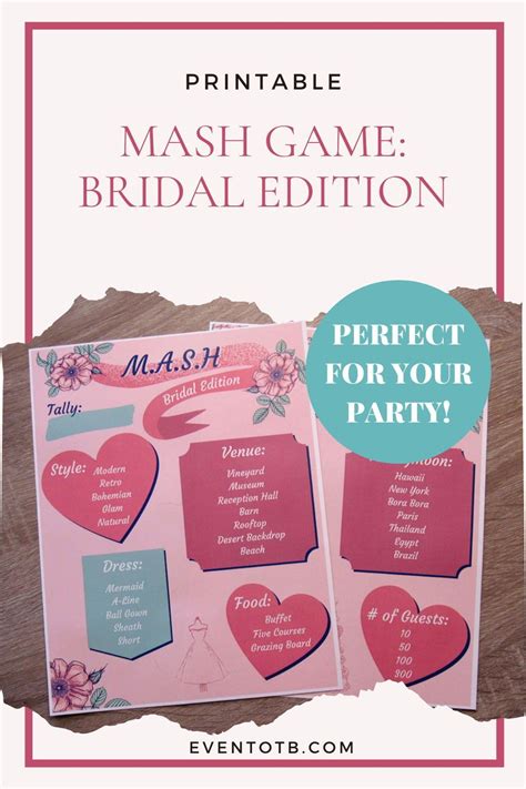 Mash Game Printable for Bridal Shower